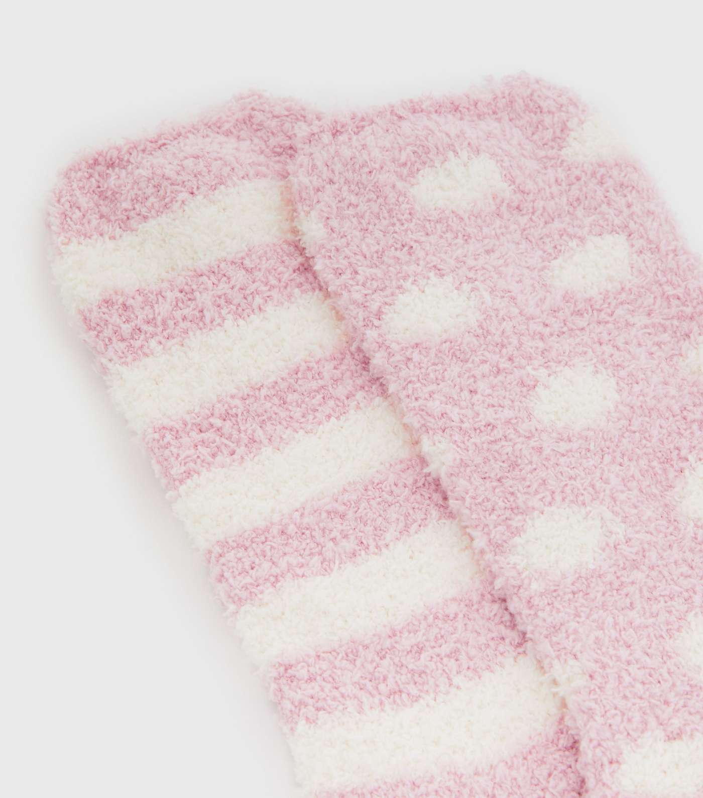 2 Pack Pale Pink Spot and Stripe Fluffy Socks Image 2
