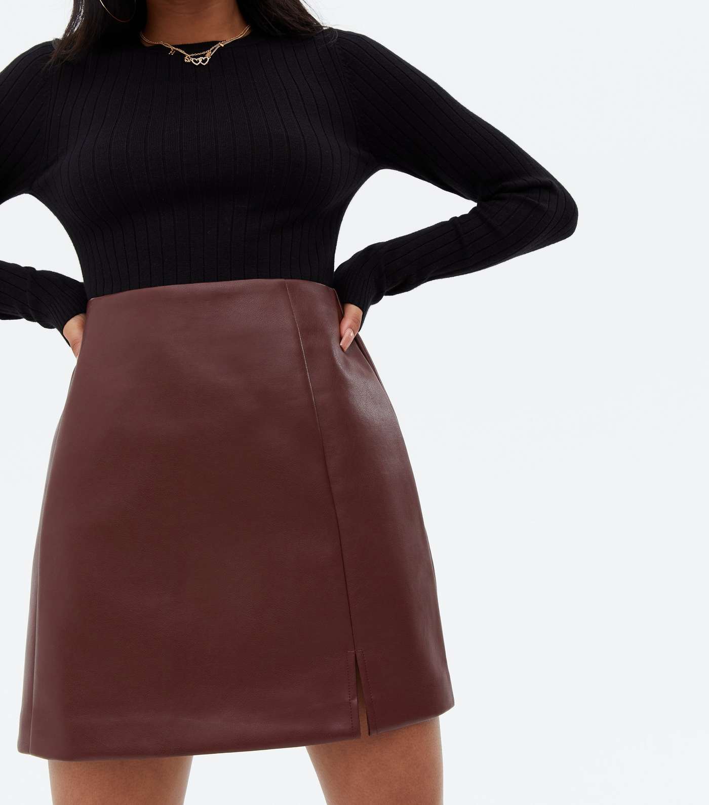 Petite Burgundy Leather-Look Mini Skirt Image 3