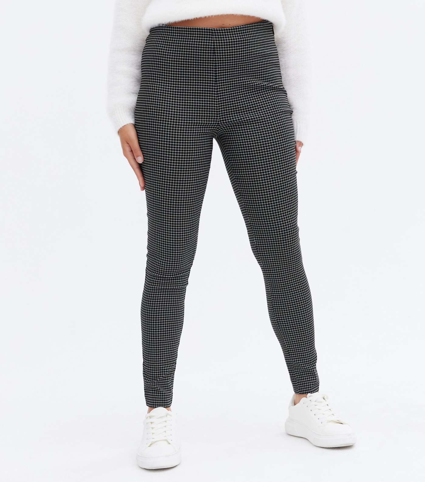 Petite Black Grid Check Slim Stretch Trousers Image 2