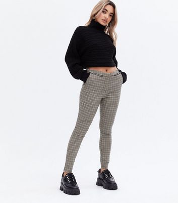Petite Brown Check Zip Skinny Trousers 