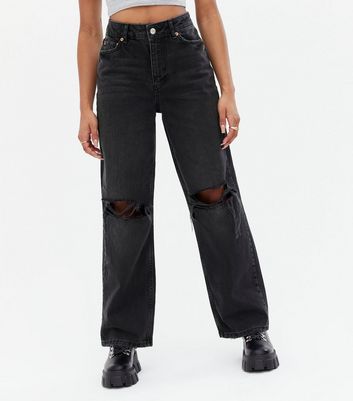 petite wide leg black jeans