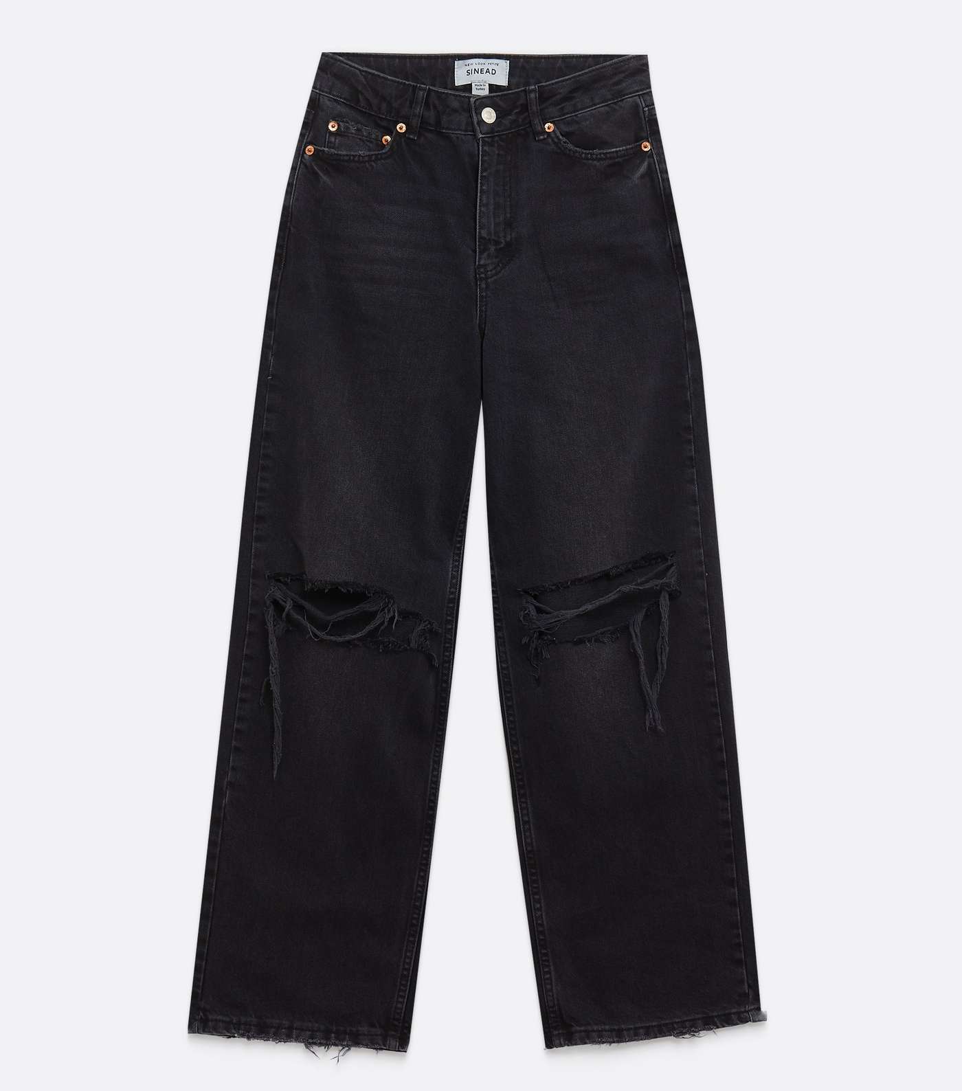 Petite Black Ripped High Waist Adalae Wide Leg Jeans Image 5
