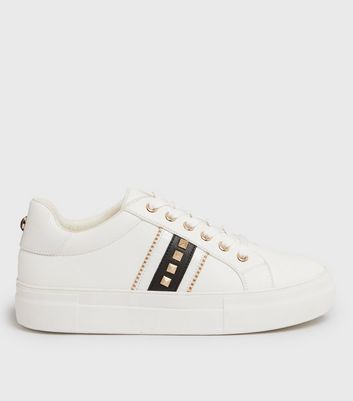 White cheap studded trainers