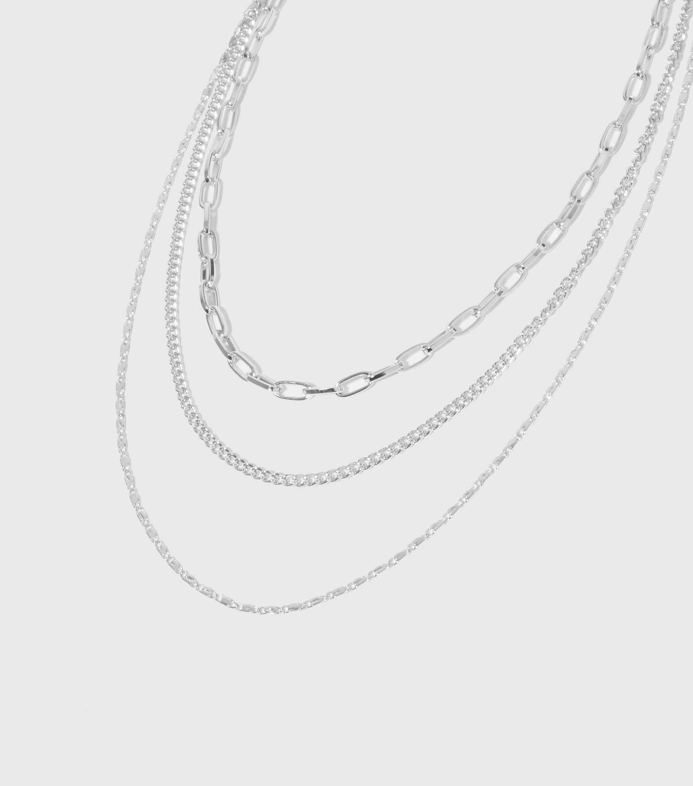 Silver Triple Layered Chain Necklace Image 2