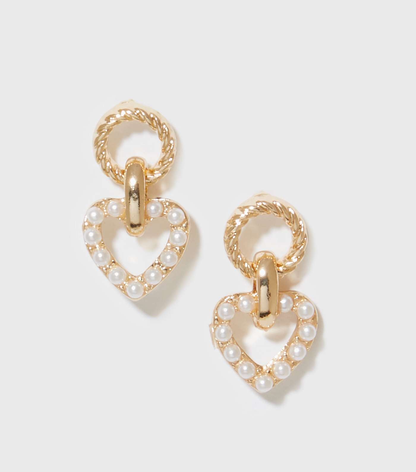 Gold Faux Pearl Heart Drop Stud Earrings Image 2