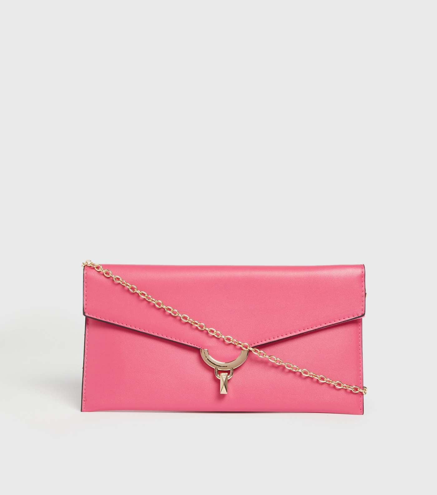 Bright Pink Foldover Chain Clutch Bag