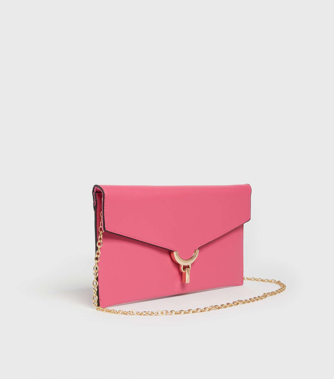Bright Pink Foldover Chain Clutch Bag Image 3