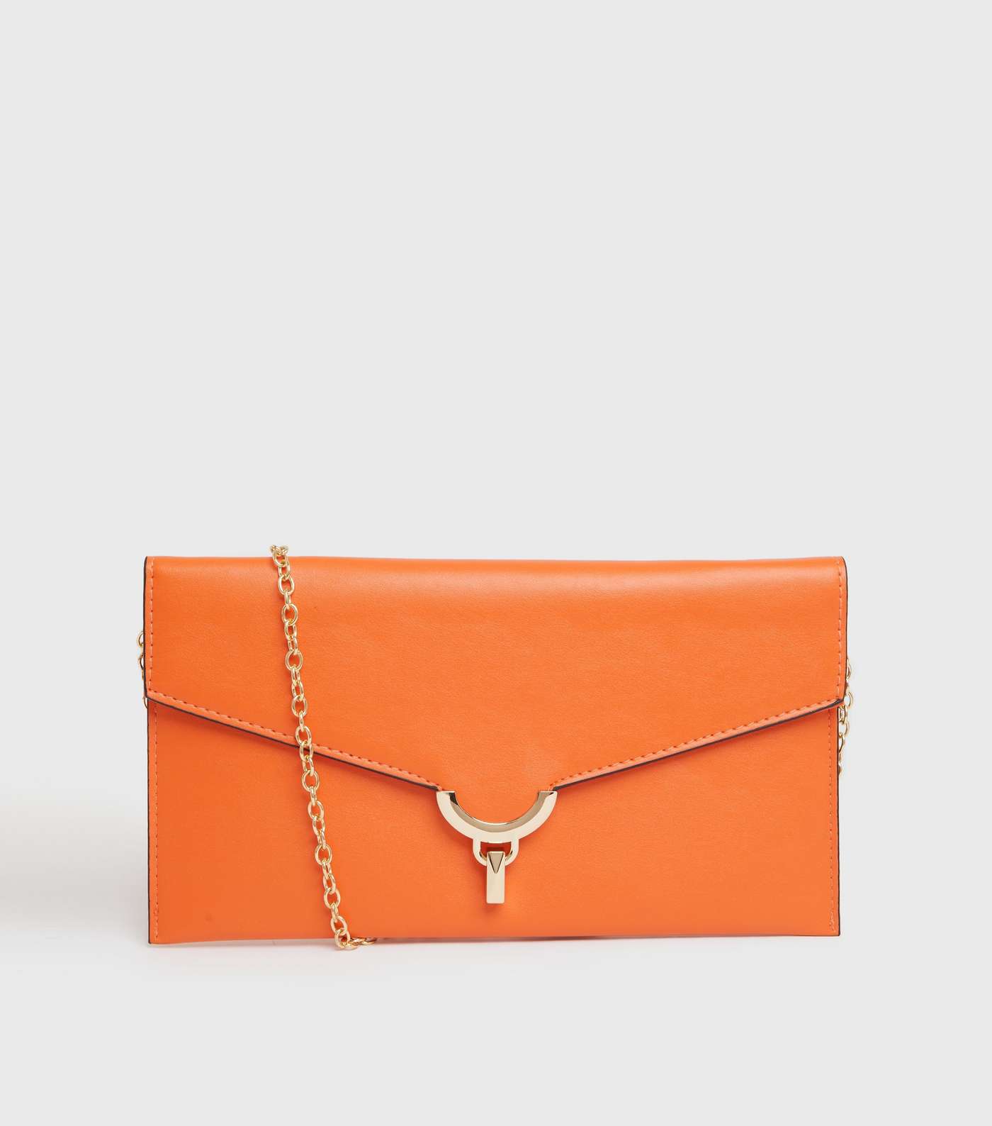 Bright Orange Foldover Chain Clutch Bag