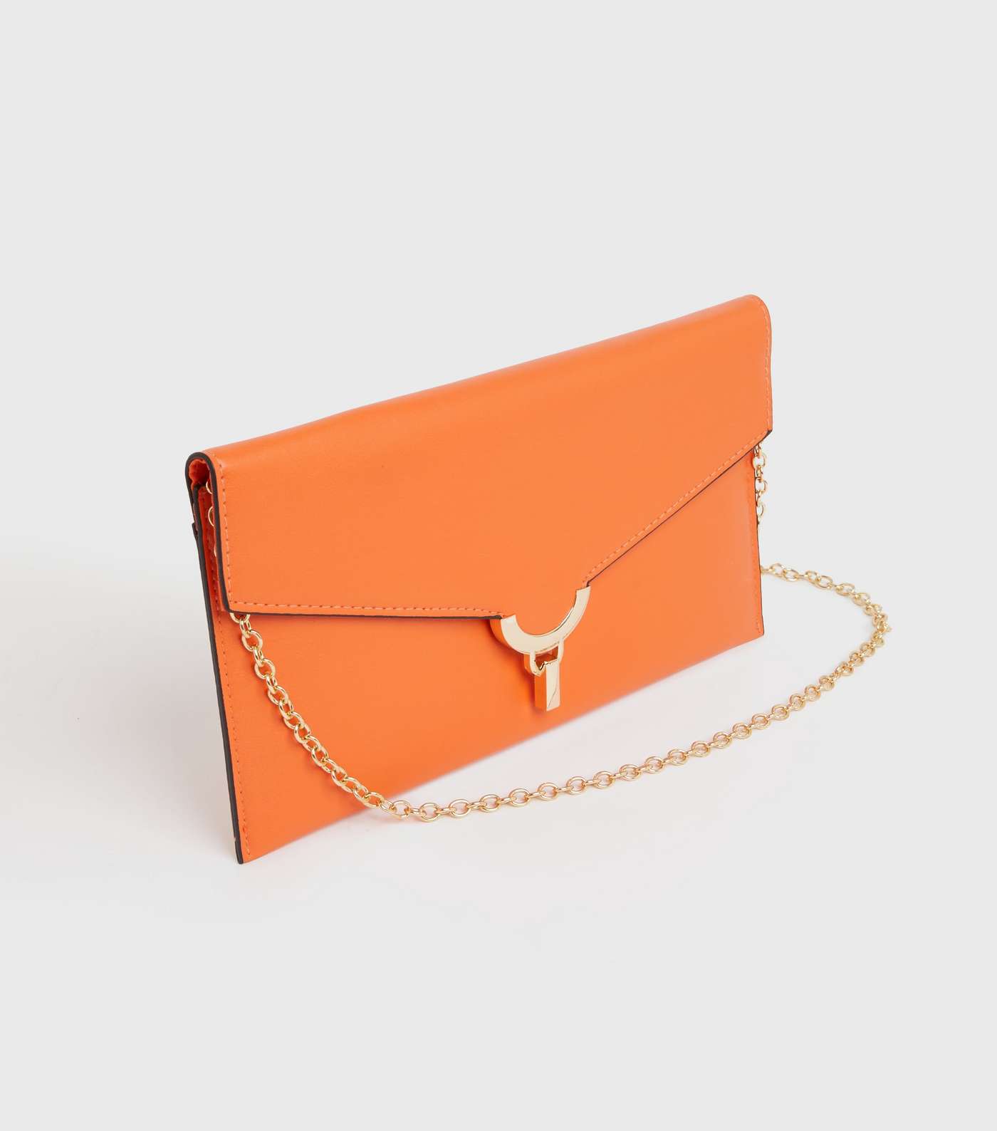 Bright Orange Foldover Chain Clutch Bag Image 3