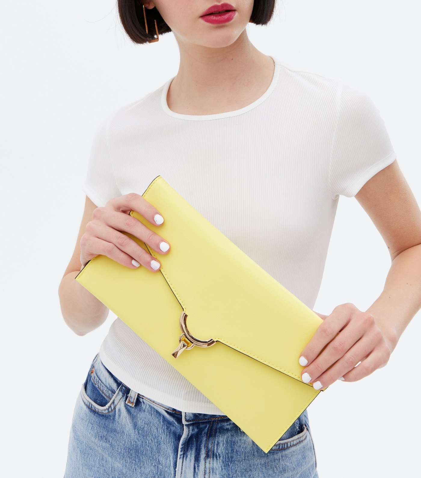 Yellow Foldover Chain Clutch Bag Image 2