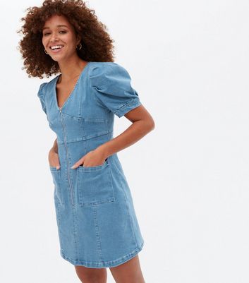 Click to view product details and reviews for Pink Vanilla Bright Blue Denim Zip Mini Dress New Look.