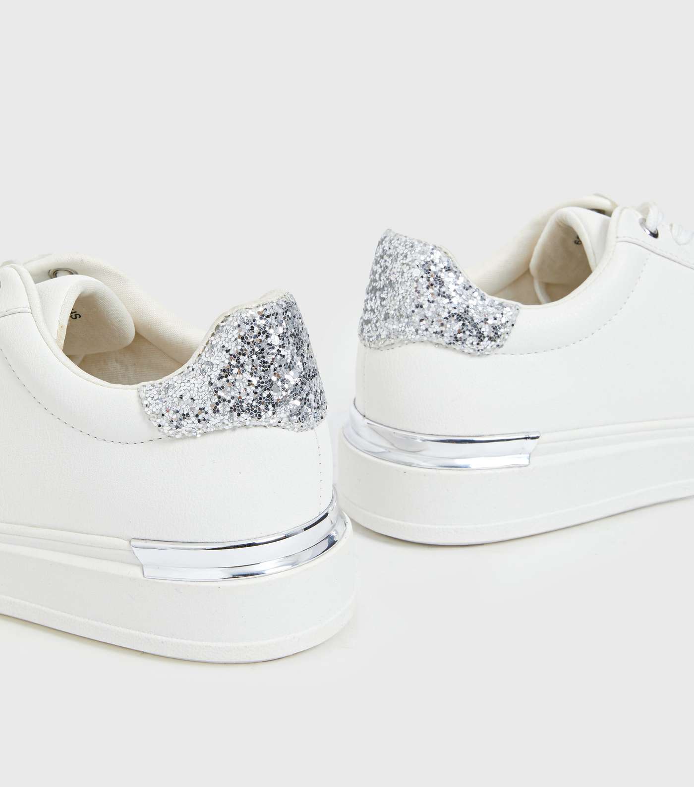 Girls White Glitter Heel Chunky Lace Up Trainers Image 4