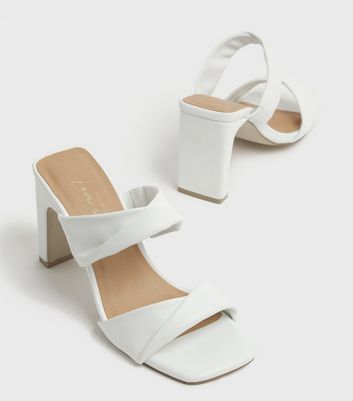 White Twist Strap Block Heel Mules New Look Vegan