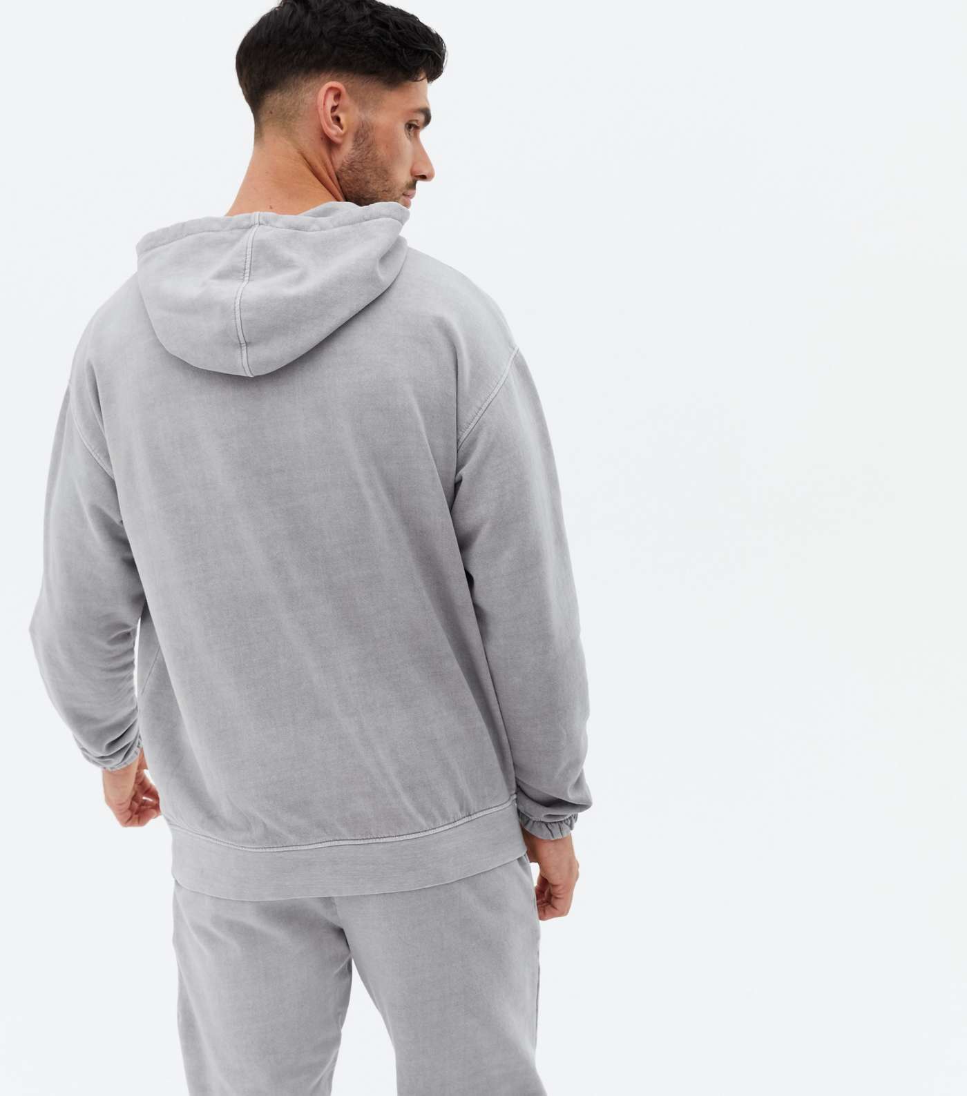 Pale Grey Washed Jersey Pocket Front Hoodie Image 4