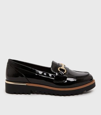 Ladies black 2025 patent loafers