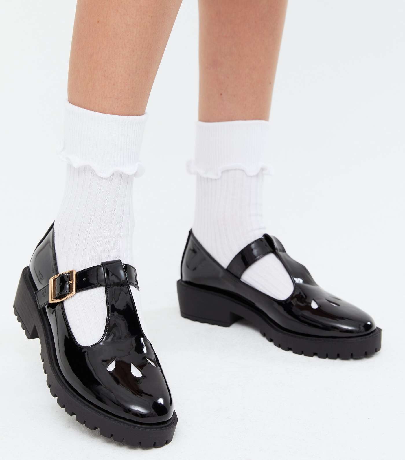 Girls Black Patent Chunky Mary Jane Shoes Image 2