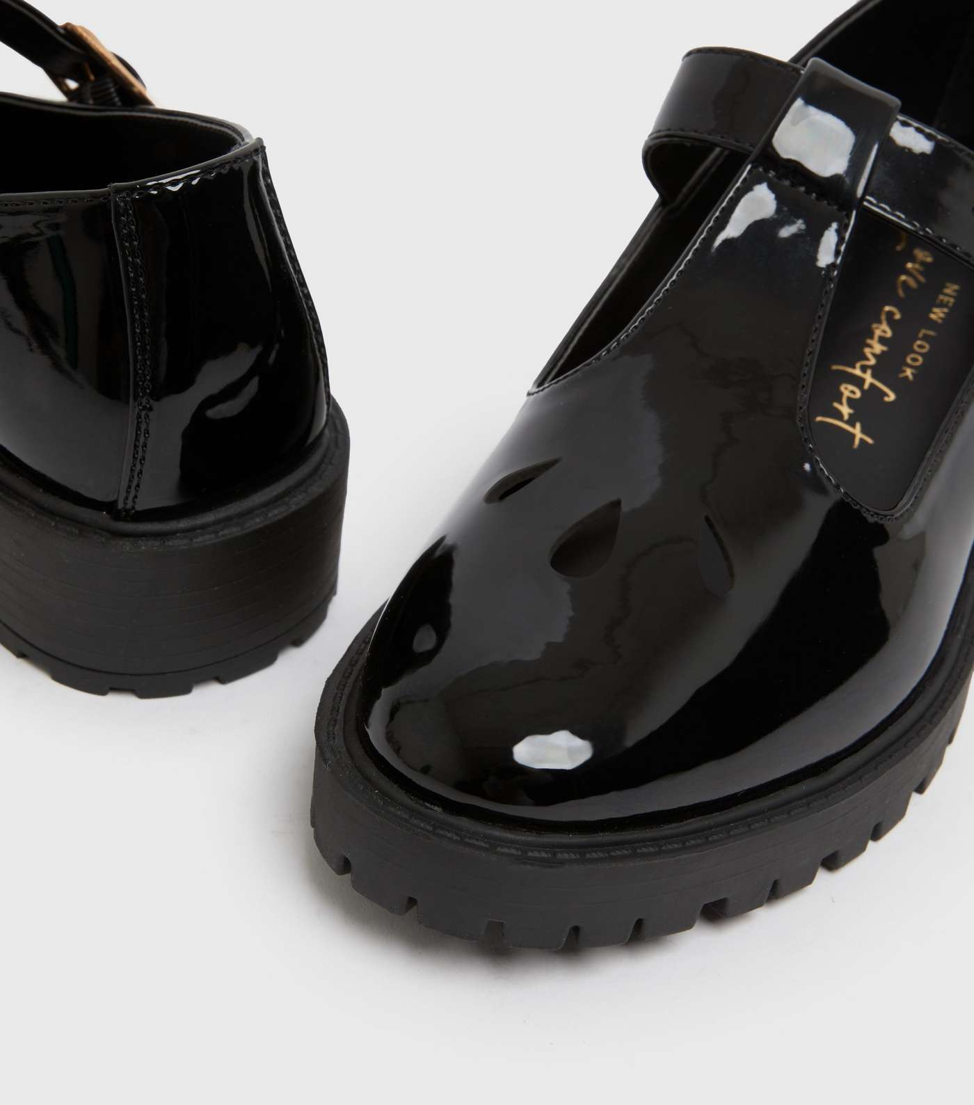 Girls Black Patent Chunky Mary Jane Shoes Image 4