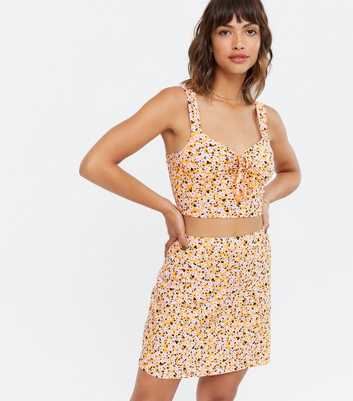 Wednesday's Girl Orange Floral Tie Top and Skirt Set