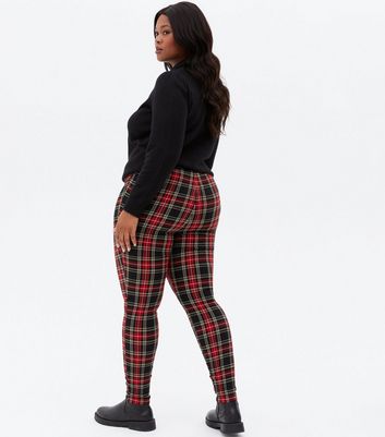 Buy QUECY Womens Mid Waist Skinny Straight Leg Tartan Pants Multicolor A  M at Amazonin