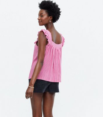 Click to view product details and reviews for Pink Stripe Frill Cami New Look.