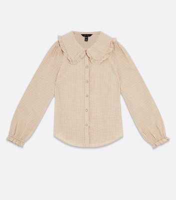 Brown Gingham Frill Collar Blouse | New Look