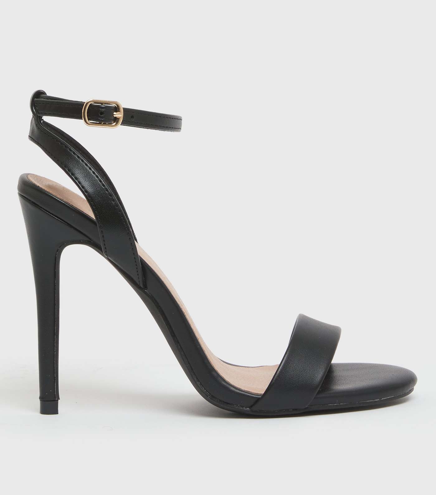 Black Leather-Look Stiletto Heel Sandals