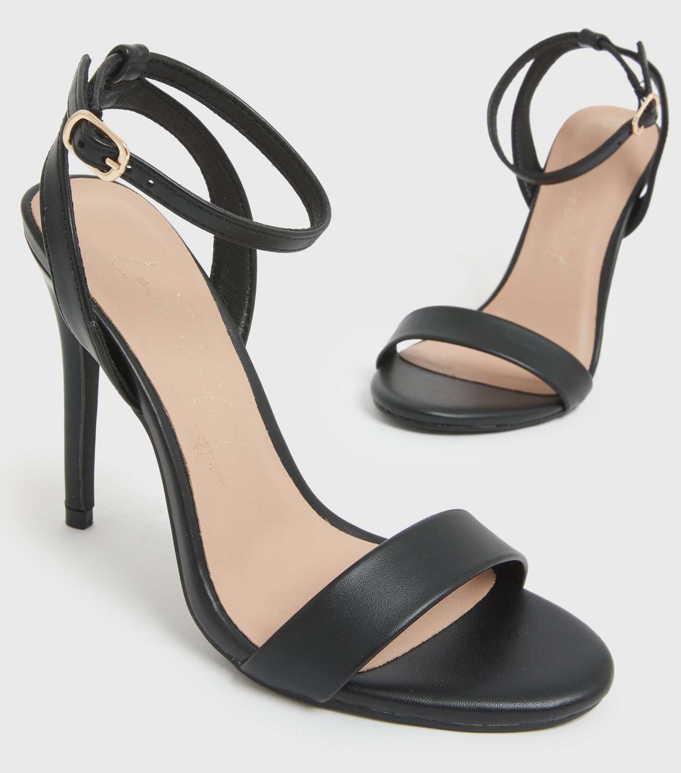 Black Leather-Look Stiletto Heel Sandals Image 3
