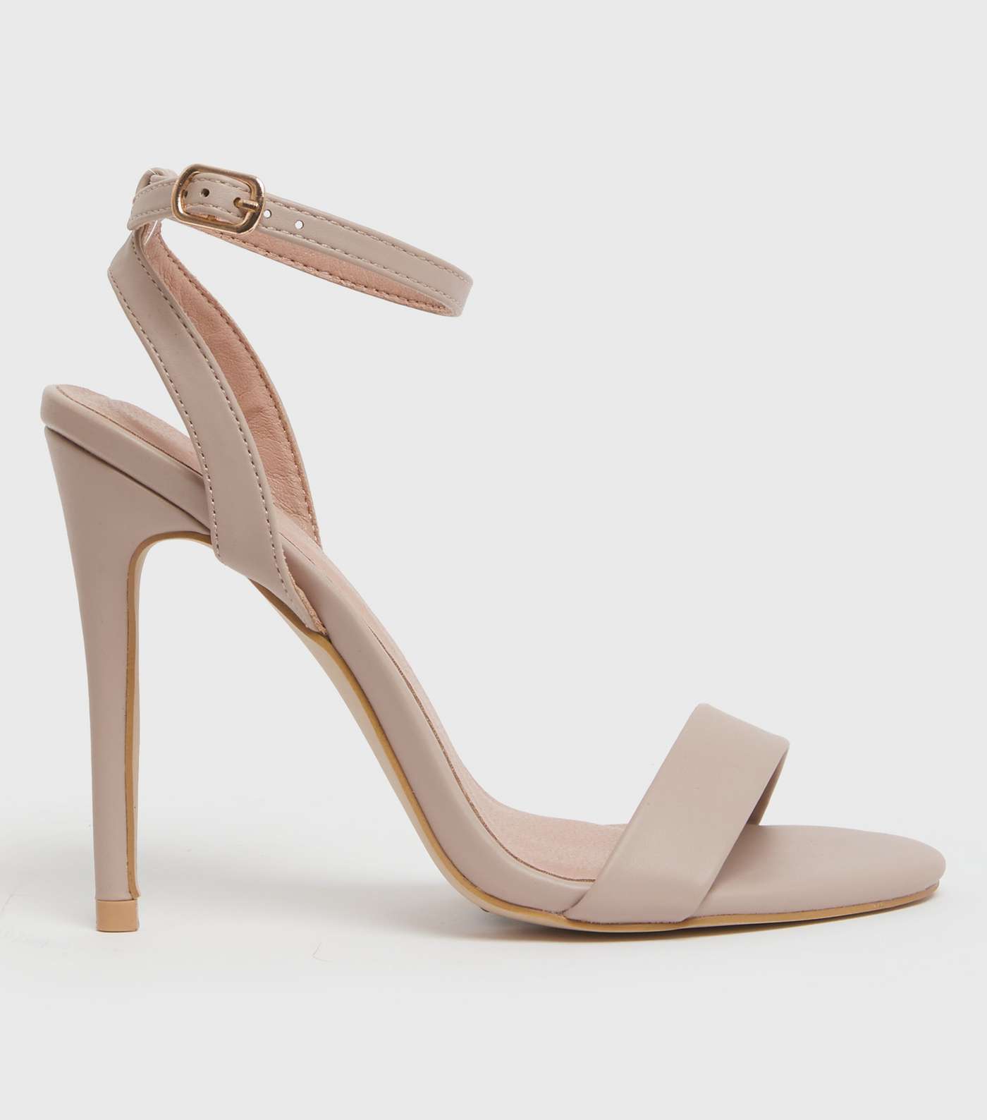 Pale Pink Leather-Look Stiletto Heel Sandals