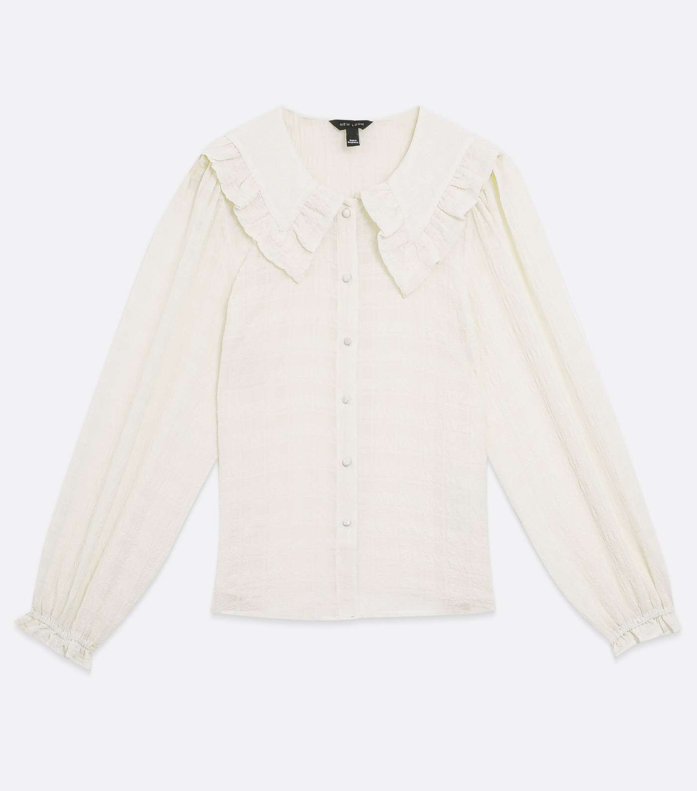 Off White Textured Frill Collar Puff Sleeve Shirt Image 5