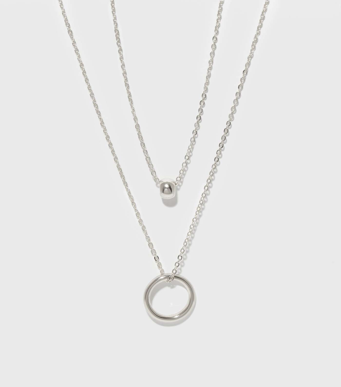 Silver Ring Pendant Layered Necklace