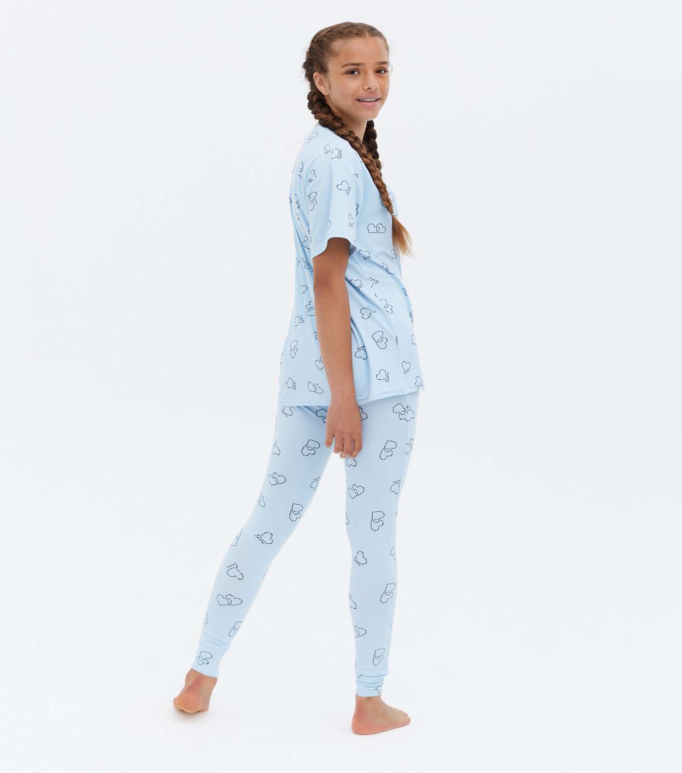 Girls Pale Blue Heart Soft Touch Legging Pyjama Set Image 4