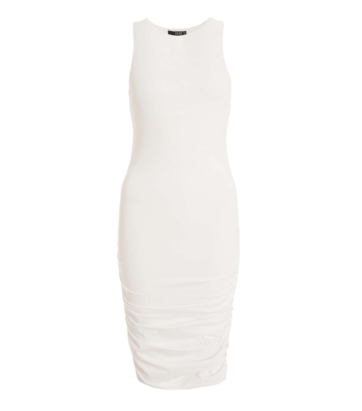 QUIZ White Ruched Bodycon Mini Dress Image 4