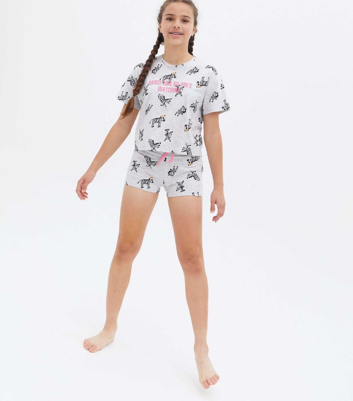 Girls Light Grey Short Pyjama Set with Zebra Print
