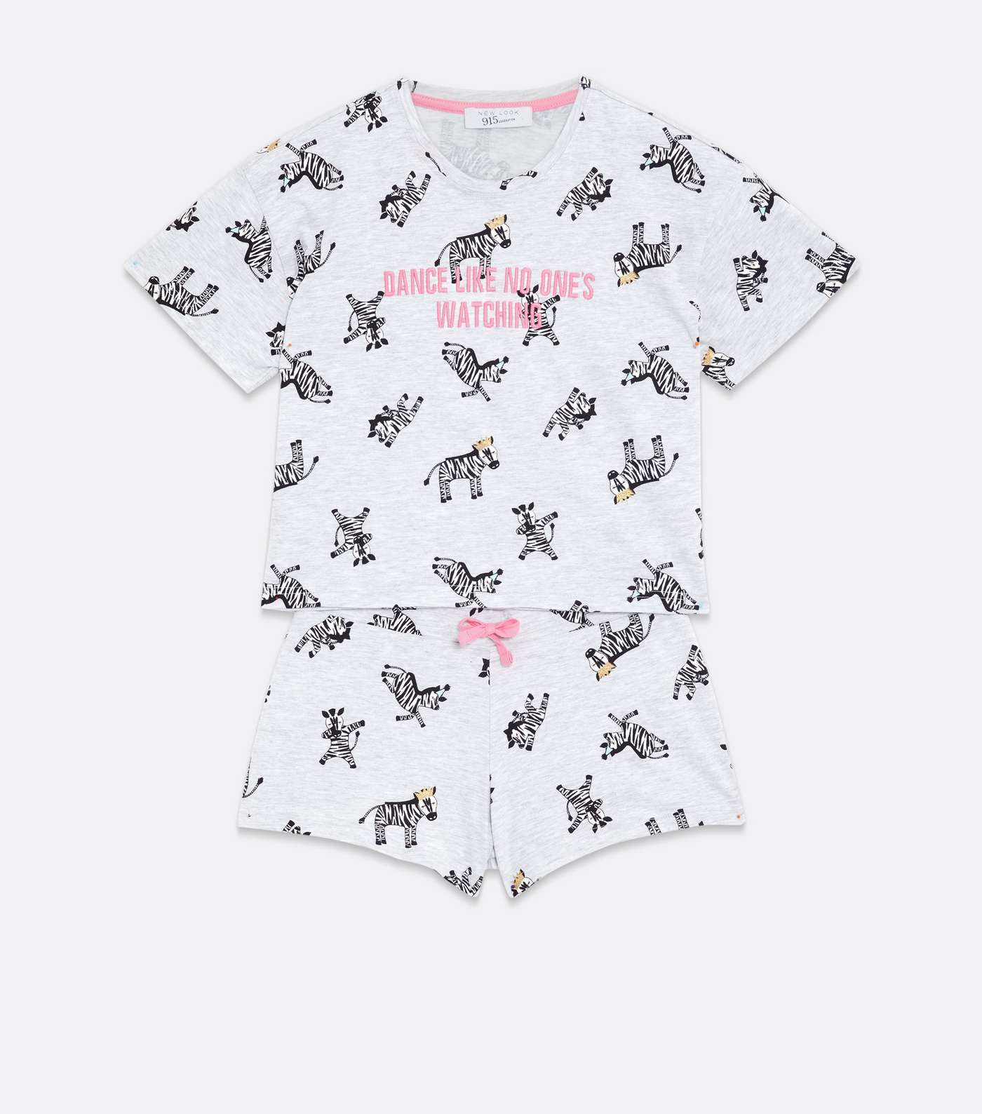 Girls Light Grey Short Pyjama Set with Zebra Print Image 5