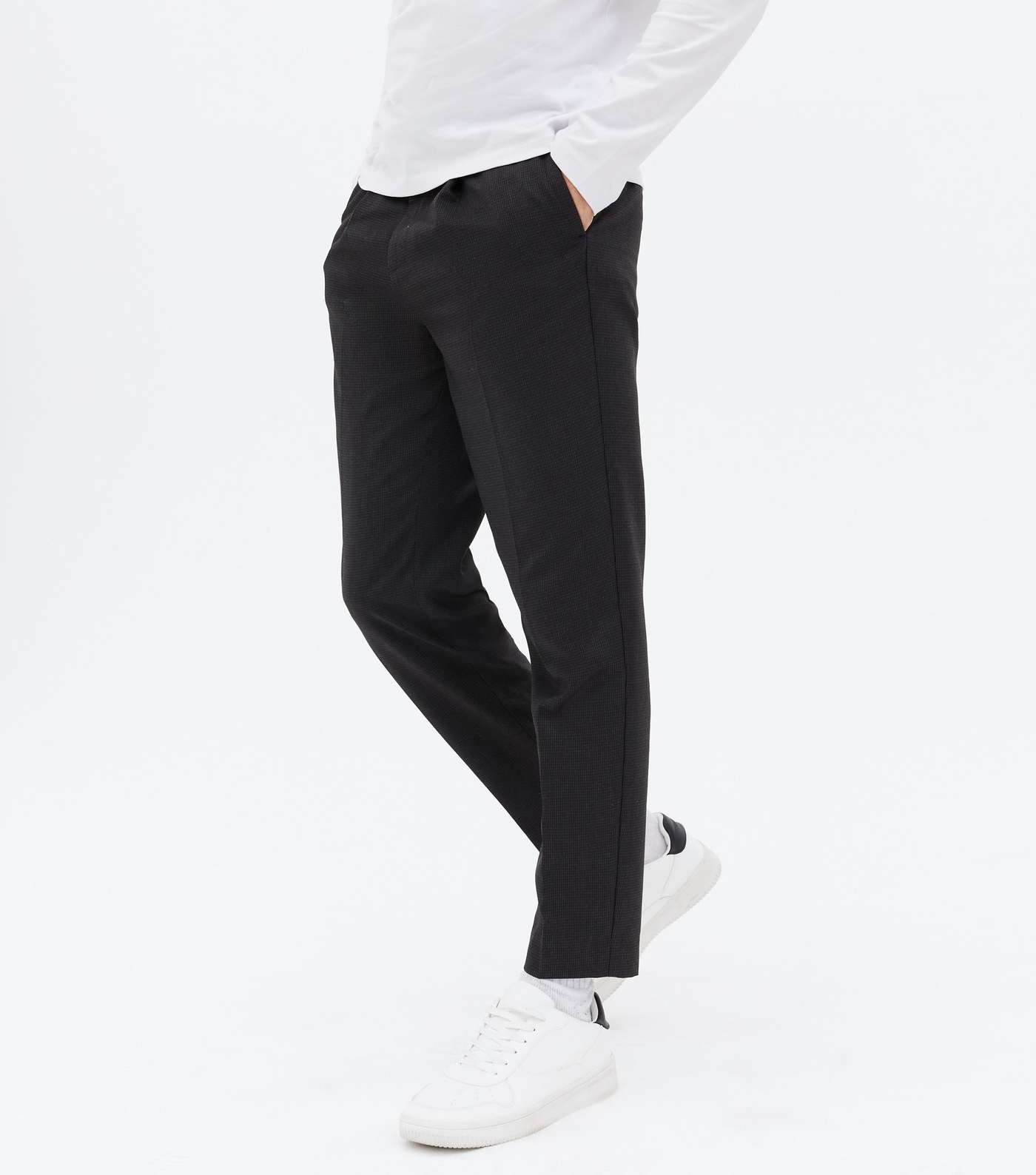Black Dogtooth Tapered Trousers Image 2