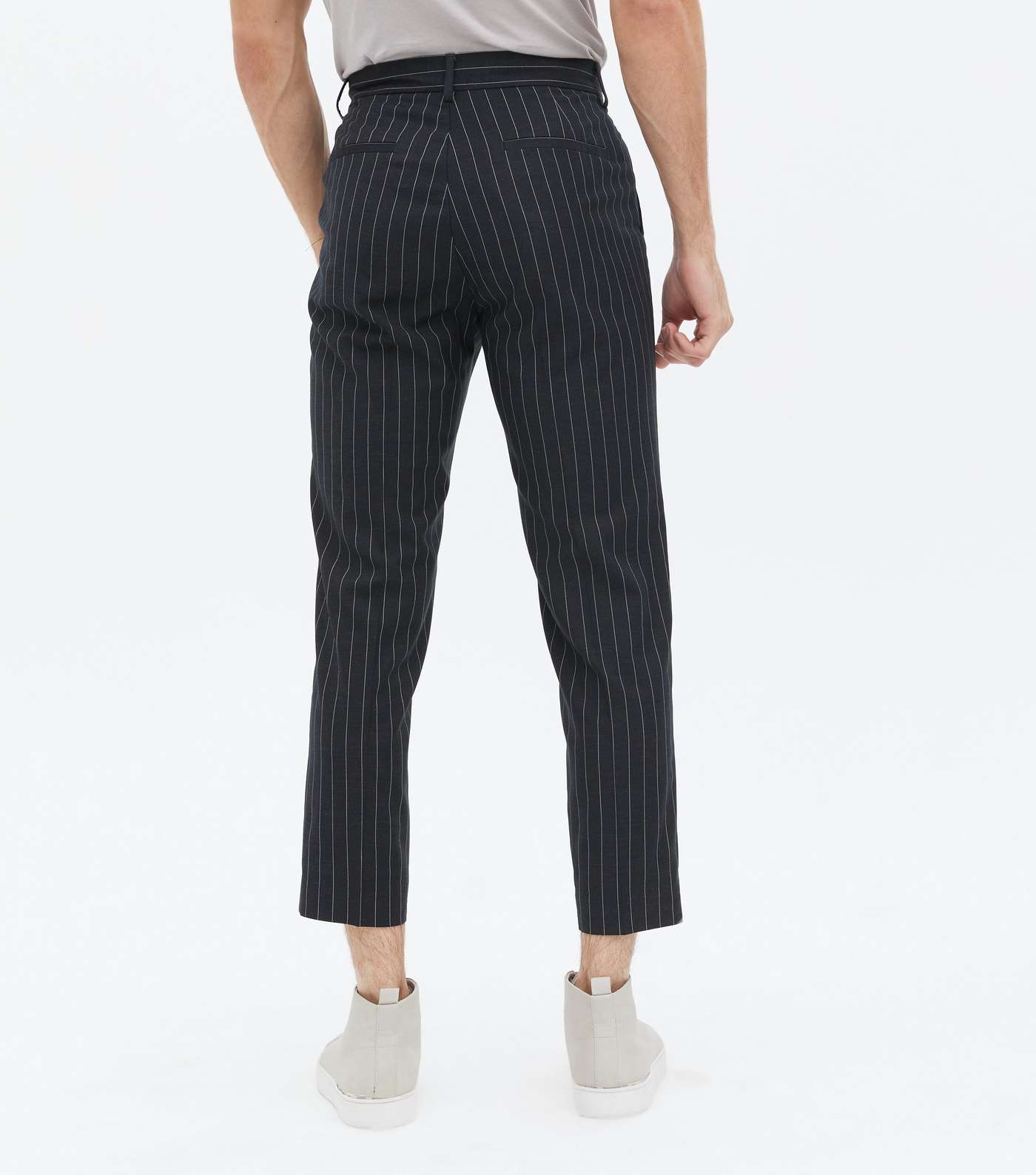 Navy Pinstripe Tapered Trousers Image 4