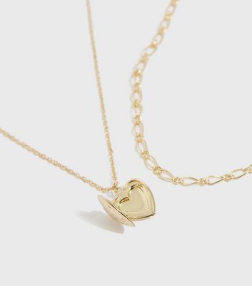 Damen Accessoires Gold Heart Locket Pendant Layered Necklace