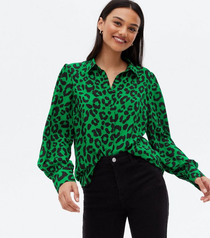 Green Leopard Print Long Shirt | New Look