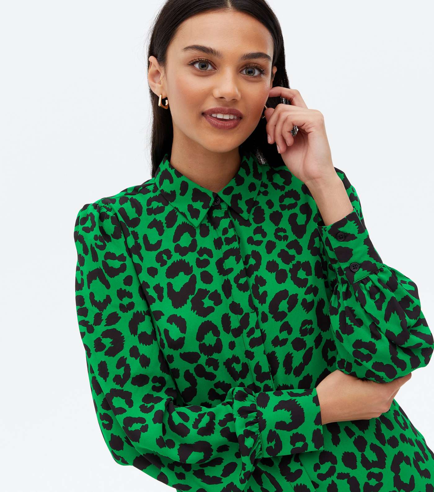 Green Leopard Print Long Shirt Image 3