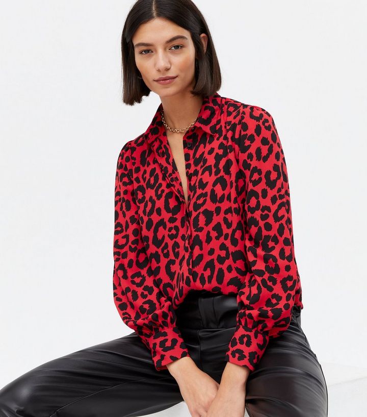 Red Leopard Print Long Shirt | New Look