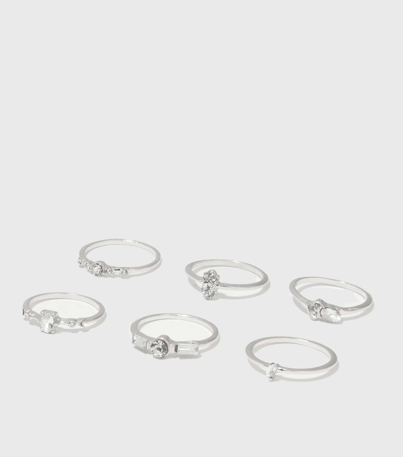 6 Pack Silver Gem Charm Stacking Rings
