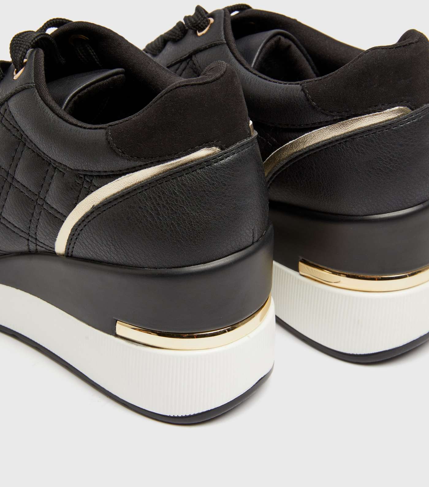 Black Quilted Metal Trim Wedge Trainers Image 4