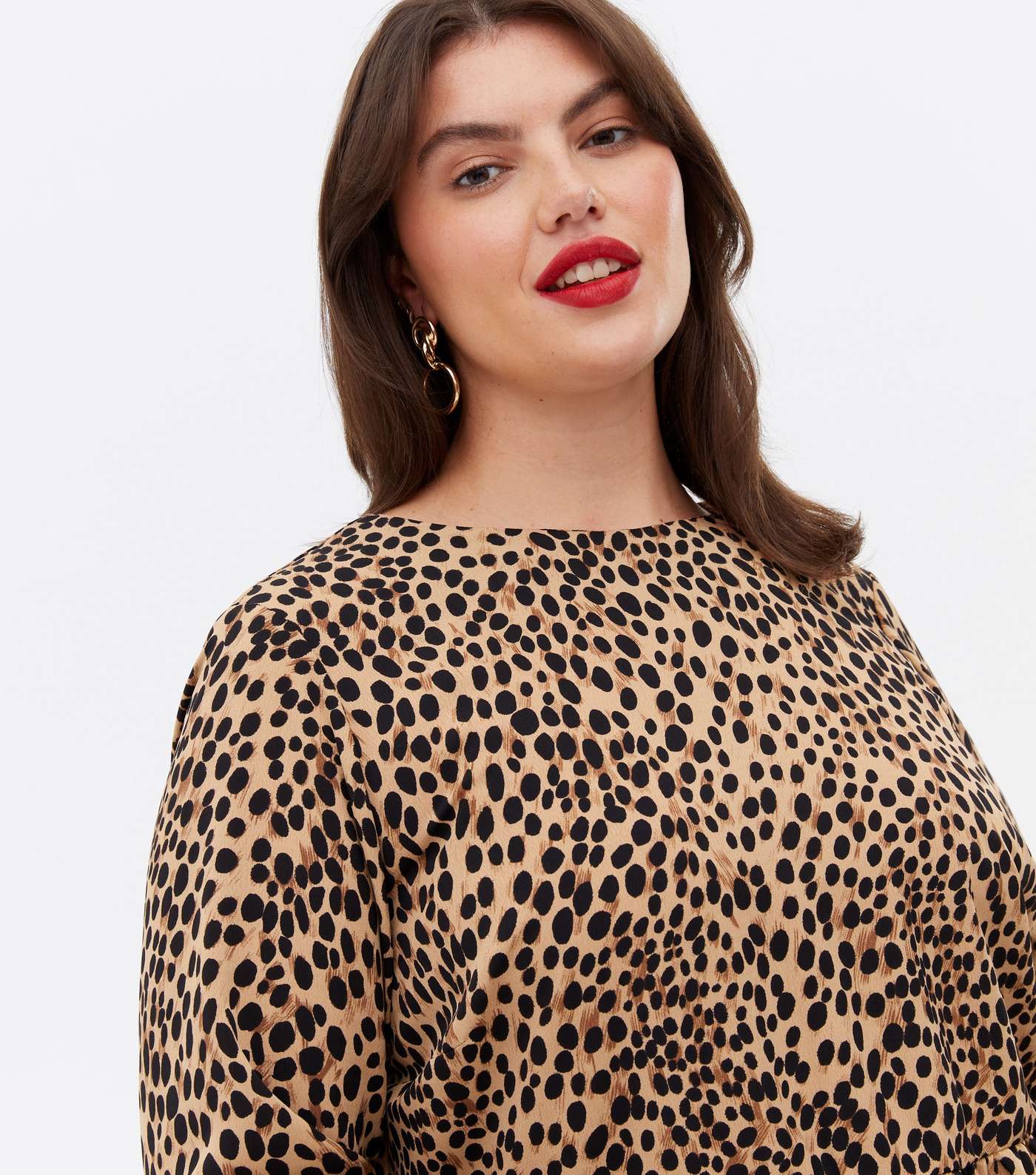 Curves Brown Leopard Print Mini Oversized Smock Dress Image 3