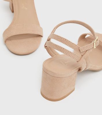 New Look Suedette Strappy Block Heel Sandals Vegan in Pale Pink Natural Womens Shoes Heels Sandal heels 