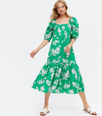 new look green square neck dress