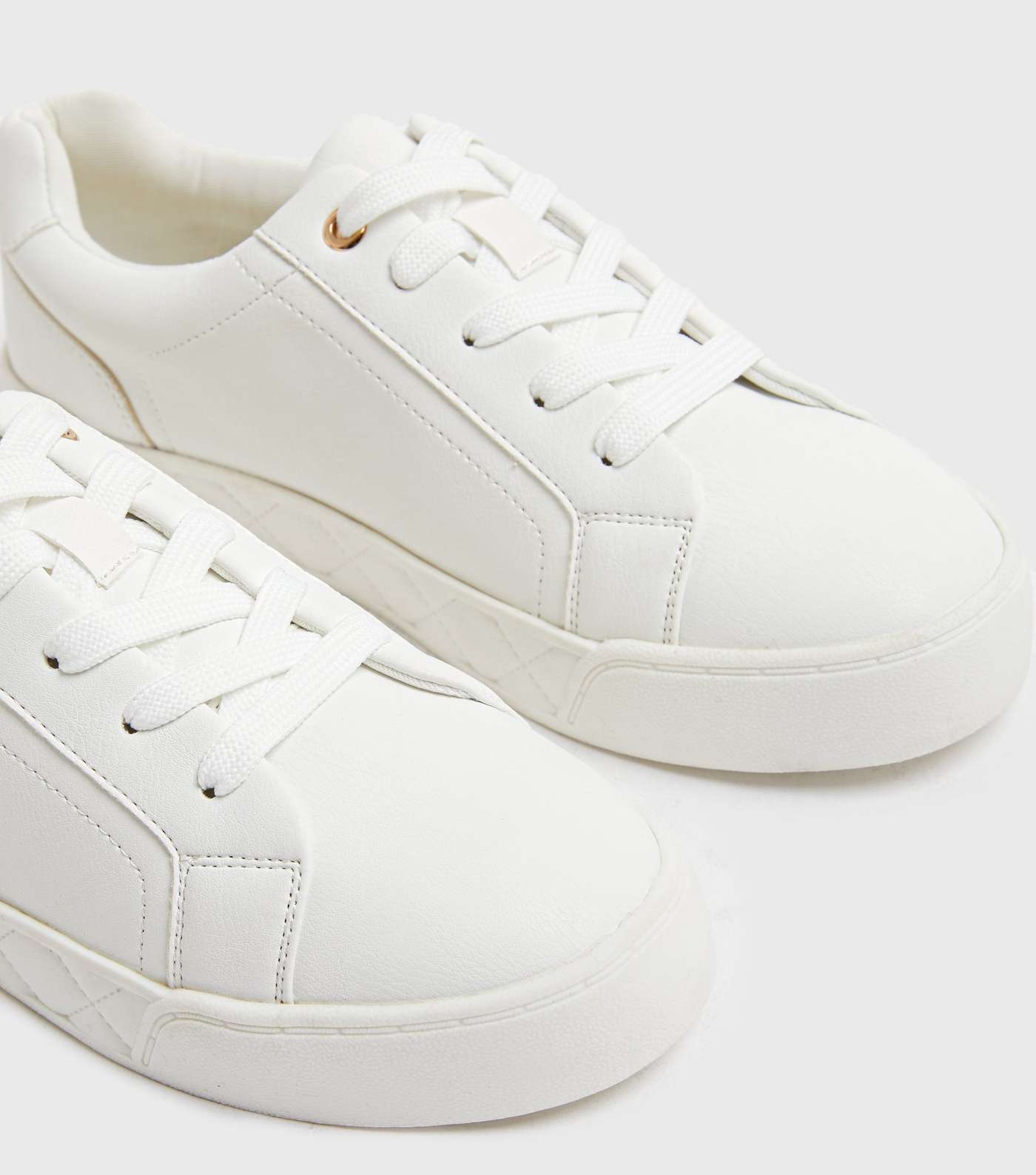 Girls White Quilted Chunky Lace Up Trainers Image 4