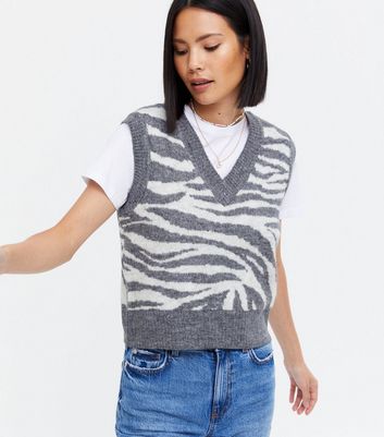 Light Grey Zebra Print Vest Jumper New Look