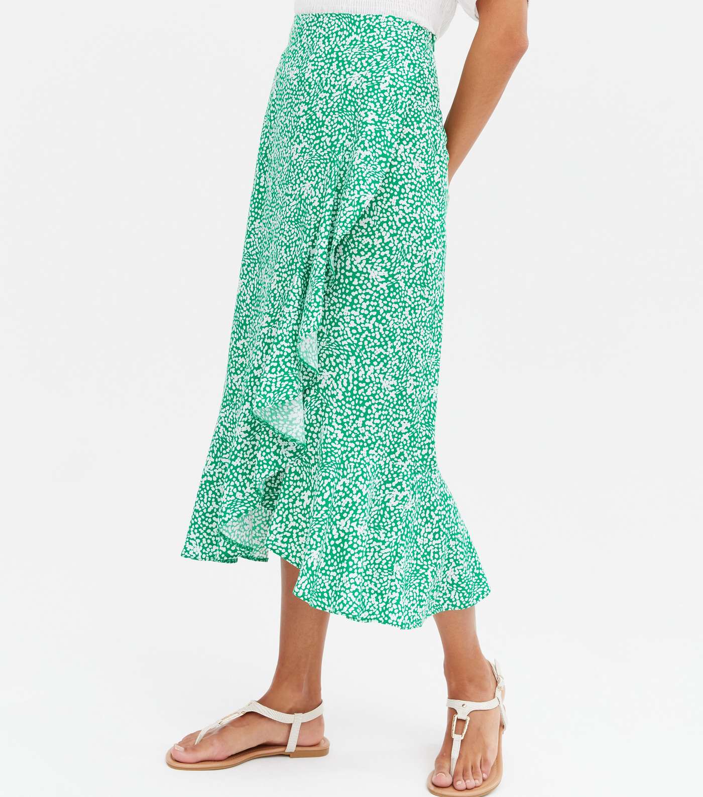 Green Animal Print Ruffle Midi Wrap Skirt Image 2