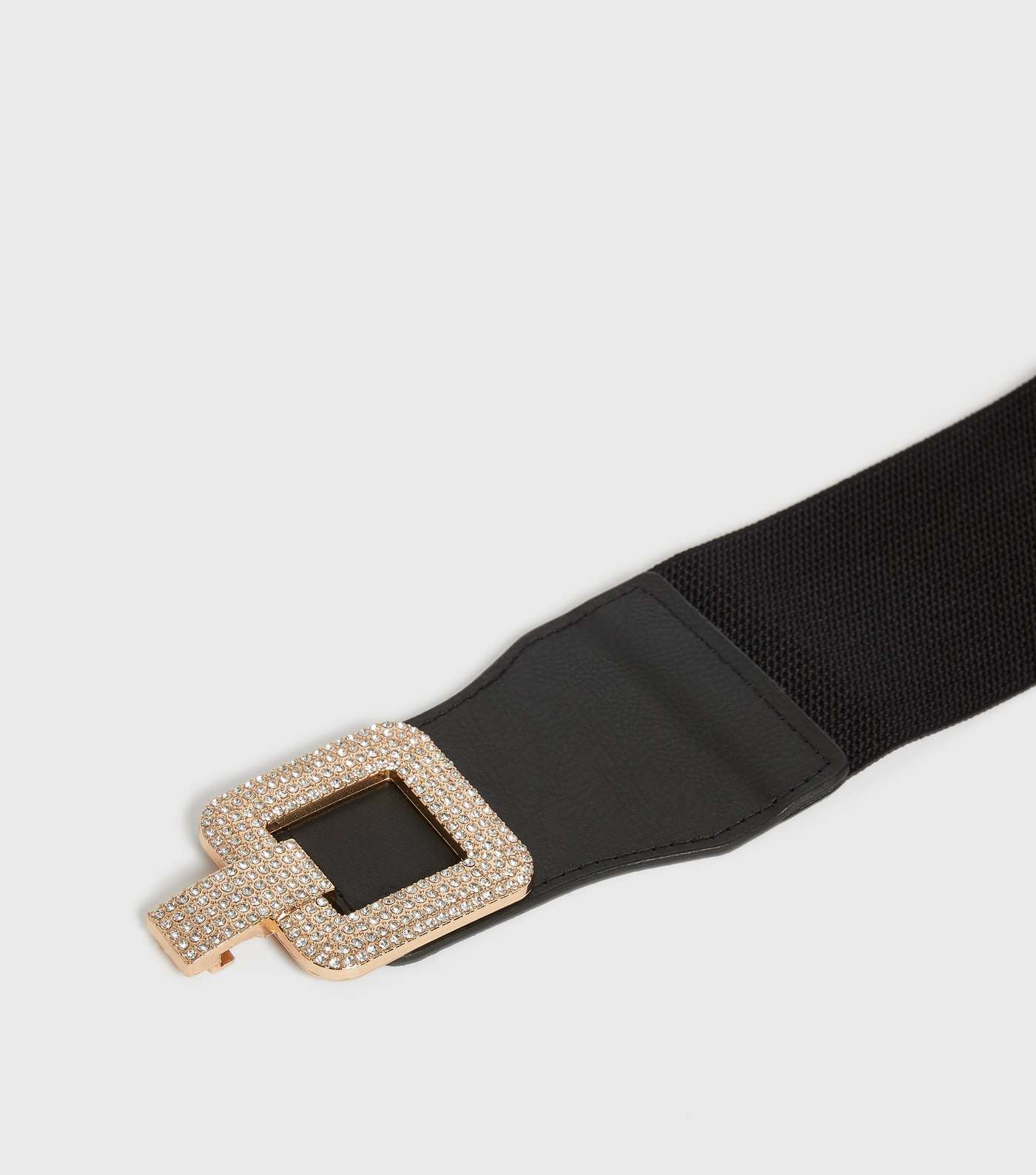 Black Diamanté Rectangle Buckle Stretch Belt Image 3
