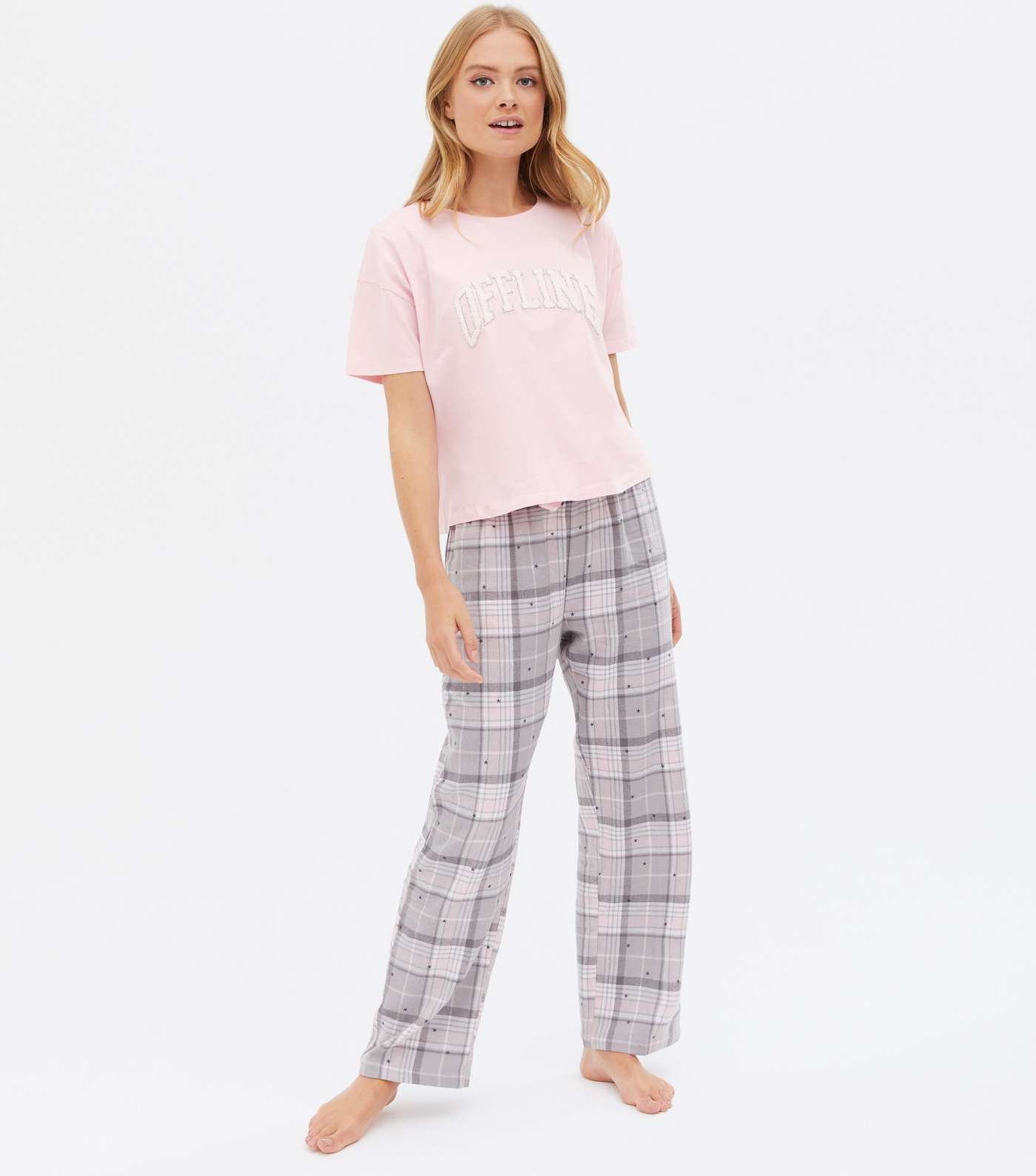 Pink Check Offline Logo T-Shirt and Trouser Pyjama Set Image 2